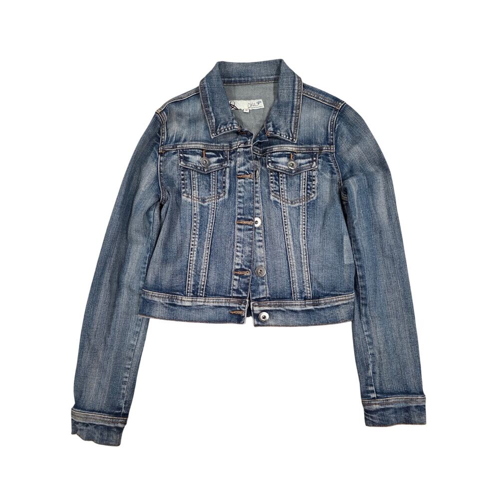 Chiqle Denim Button Front Jacket Blue Medium Wash Size Medium